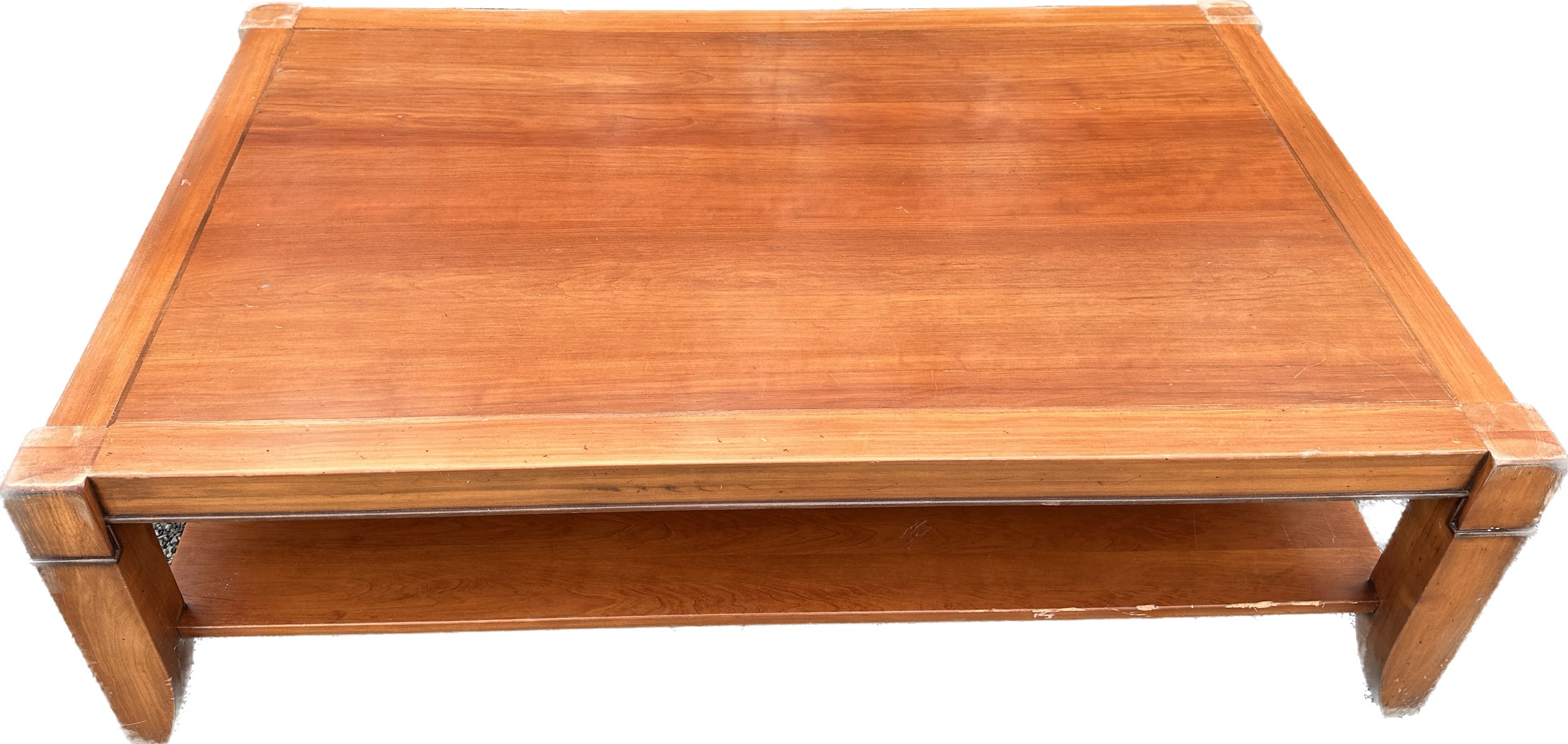 Large 1 shelf cherry wood coffee table measures approx 19 inches tall by 63 inches wide and 39.5 - Image 2 of 3