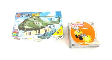 airfix sa330 puma boxed model and a meccano2728 starter kit