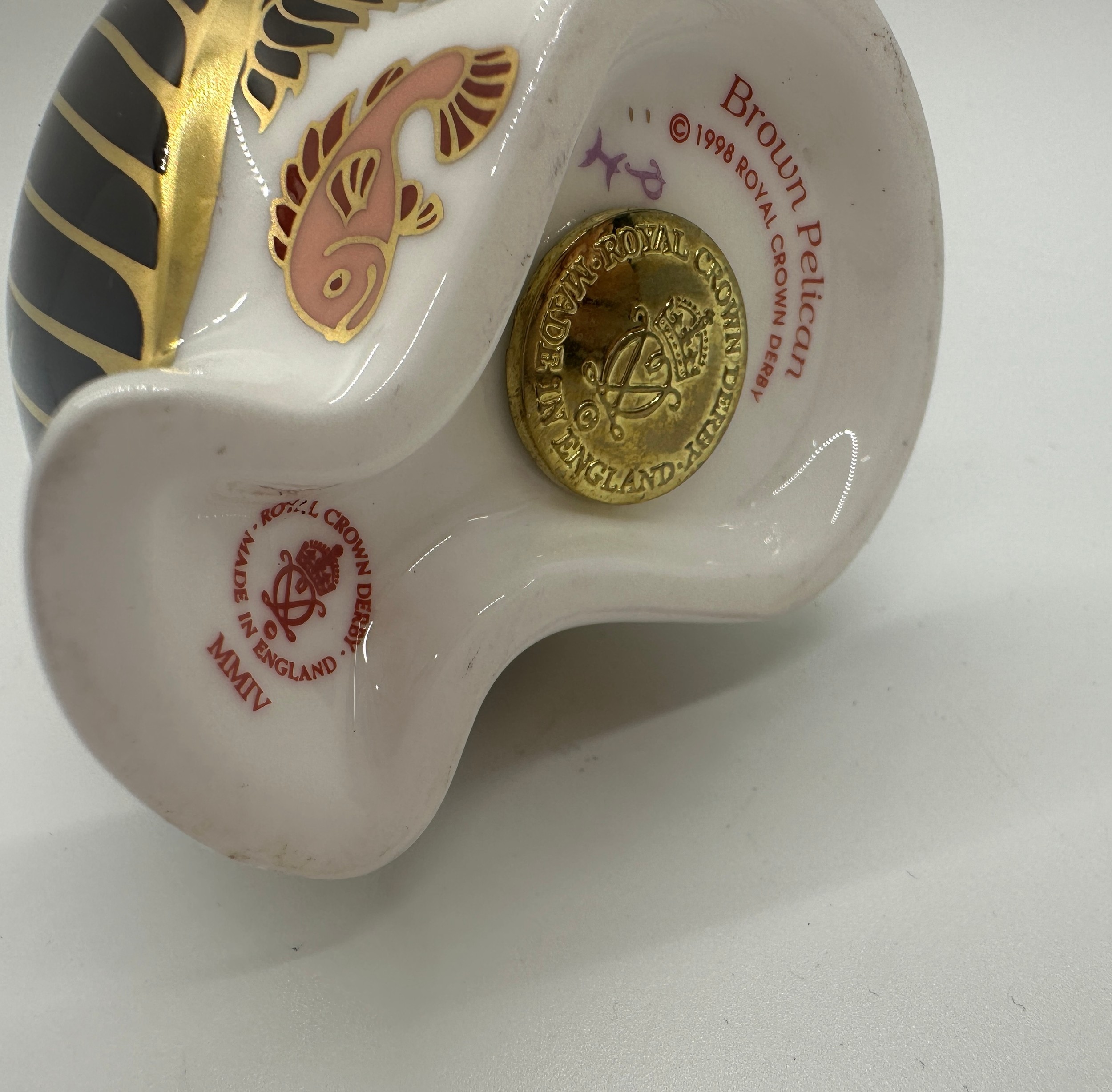 A Royal Crown Derby paperweight, Brown Pelican, 13cm high, gold stopper and red Royal Crown Derby - Image 4 of 4