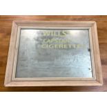 Framed advertising Wills Capstan Cigerettes mirror measures approximately 18 inches tall 23.5 inches