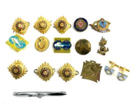 Selection of military sweetheart brooches, russian pins, stamping etc