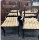 Set of four regency dining room chairs and cane half moon hall table