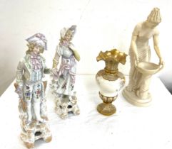 Antique Doulton Burslem vase, 2 German lady figures, resin ornament