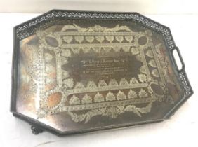 Large silver plated serving tray presented by Gilbert J. Ferrier measures approx 20 inches wide by