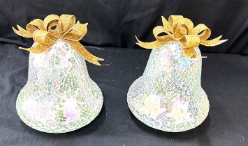 Set of 2 small mosaic glass bell luminary, indoor use only