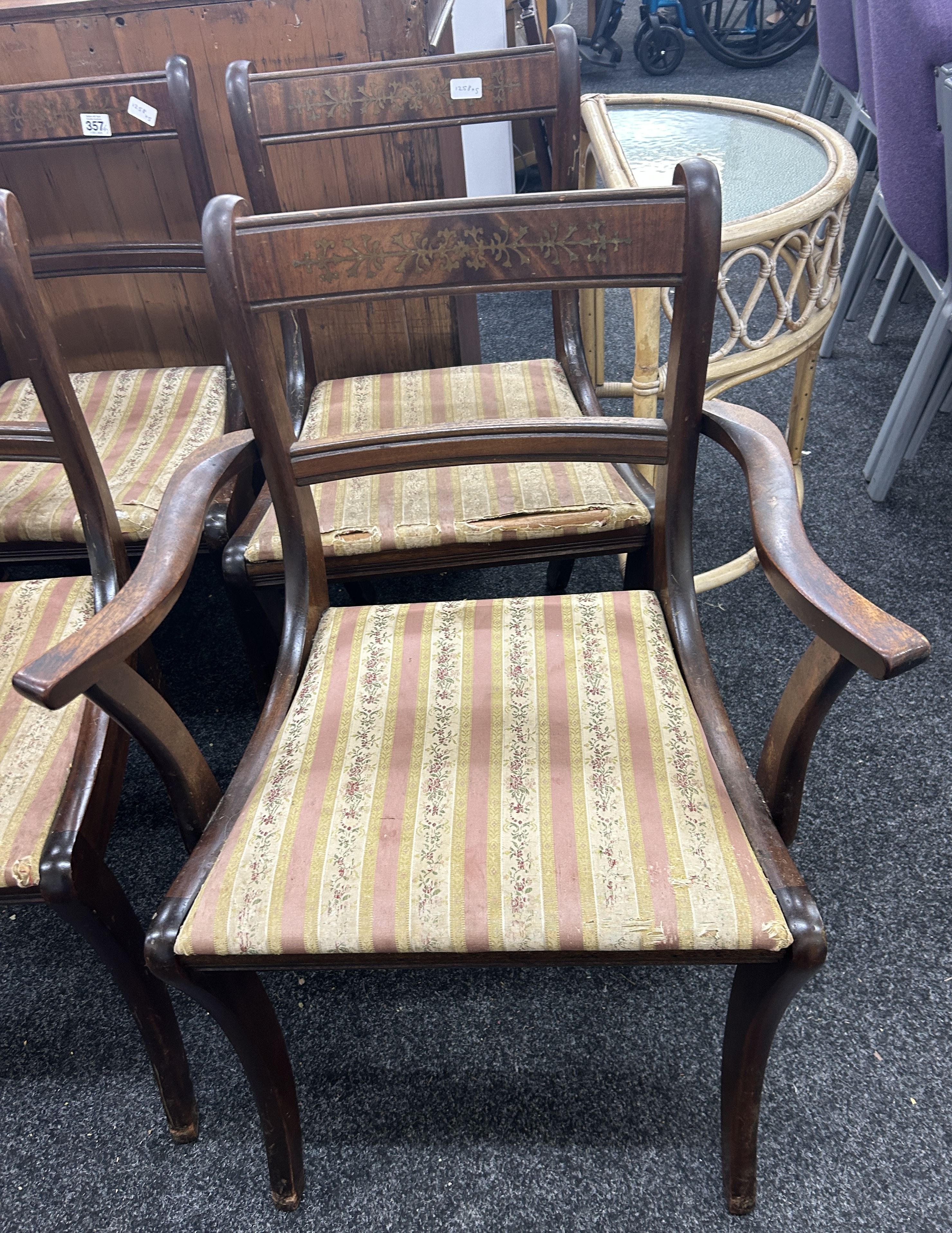 Set of four regency dining room chairs and cane half moon hall table - Image 2 of 3