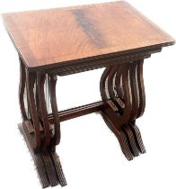 Mahogany nest of 3 tables largest measures approximately 21 inches tall