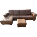 Brown leather corner suit qith footstool over all length 110 inches