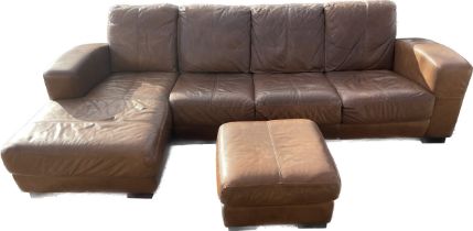 Brown leather corner suit qith footstool over all length 110 inches