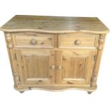 Pine 2 drawer 2 door cupboard measures 32 inches tall 36 inches wide 18 inches depth