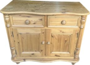 Pine 2 drawer 2 door cupboard measures 32 inches tall 36 inches wide 18 inches depth