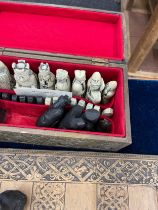 Vintage carved wooden chess set