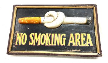 Vintage 'No Smoking Area' wooden sign measures approx 21 inches wide by 12.5 inches tall