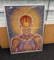 Large Alex Grey signed print with a signed alex grey book, print measures approximately 48 inches by