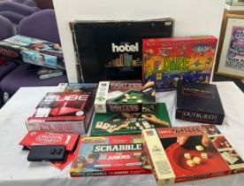 Selection of vintage and later board games to include Dare, Hotel, Cube, Scrabble etc