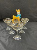6 Vintage babycham cocktail glass and a babycham ornament