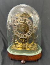 Vintage skeleton mantel clock in dome with pendulum measures approx 13 inches tall, untested