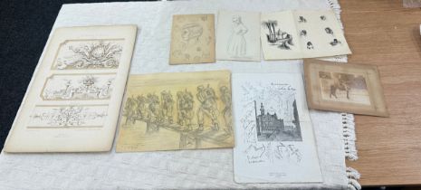 Selection of vintage sketches and drawings
