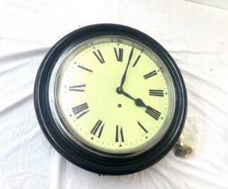 Vintage wall hang clocking clock with key and pendulum measures approx 16 inches diameter