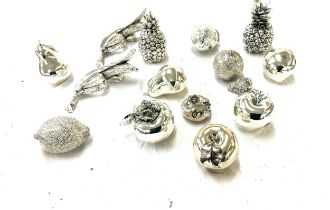 Selection of silver plated fruit includes apples, pineapples, pears etc
