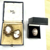 Two antique Victorian cameo brooches plus a ring