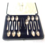 Cased 12 piece silver teaspoon set hallmarked