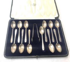 Cased 12 piece silver teaspoon set hallmarked