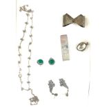 Selection of vintage silver hall marked items to include money clip, neck lace etc
