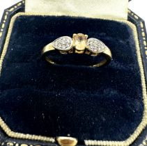 9ct gold smoky quartz & diamond ring weight 1.7g