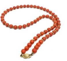 fine 18ct gold clasp & gold spacers red coral necklace measures 40 cm long beads measure approx 5.