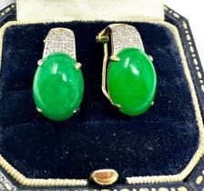 14ct gold jade & diamond earrings weight 6.4g