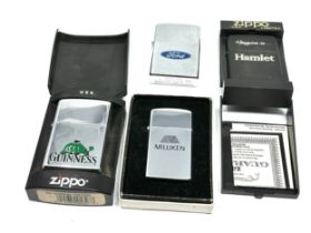 4 x Zippo Lighters Inc Advertising Guinness FORD Milliken Hamlet Cigars Job Lot