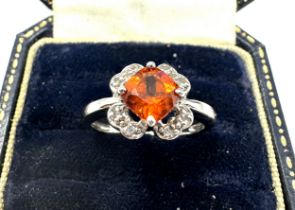 9ct white gold fire opal & diamond ring weight 3.8g