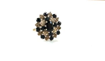 Ladies 9ct gold diamond and sapphire set dress ring, ring size approximately p/q, total weight 5.3g