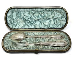 Boxed Victorian silver christening set fork & spoon in original fitted box