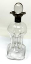 Antique silver mounted hour glass decanter birmingham silver hallmarks measures approx height 21cm