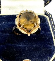 9ct gold vintage smokey quartz dress ring (4.2g)