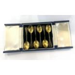 Cased set of 6 silver and enamel tea spoons, Birmingham silver hallmarks, total weight 50 grams