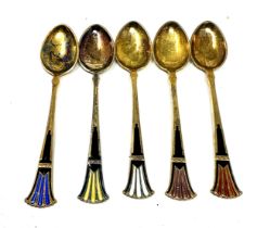 5 x .925 norne sterling enamel spoons