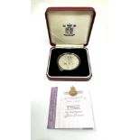 Boxed Silver proof alderney five pounds boxed & c.o.a