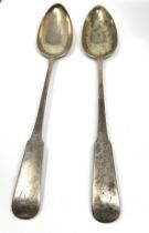 Pair of Georgian Scottish silver basting spoons each measure approx 35cm long scottish edinburgh