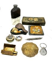 selection of misc items inc meacham pipe compacts etc