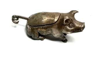 Novelty hallmarked silver piggy salt with pig tail spoon london silver hallmarks