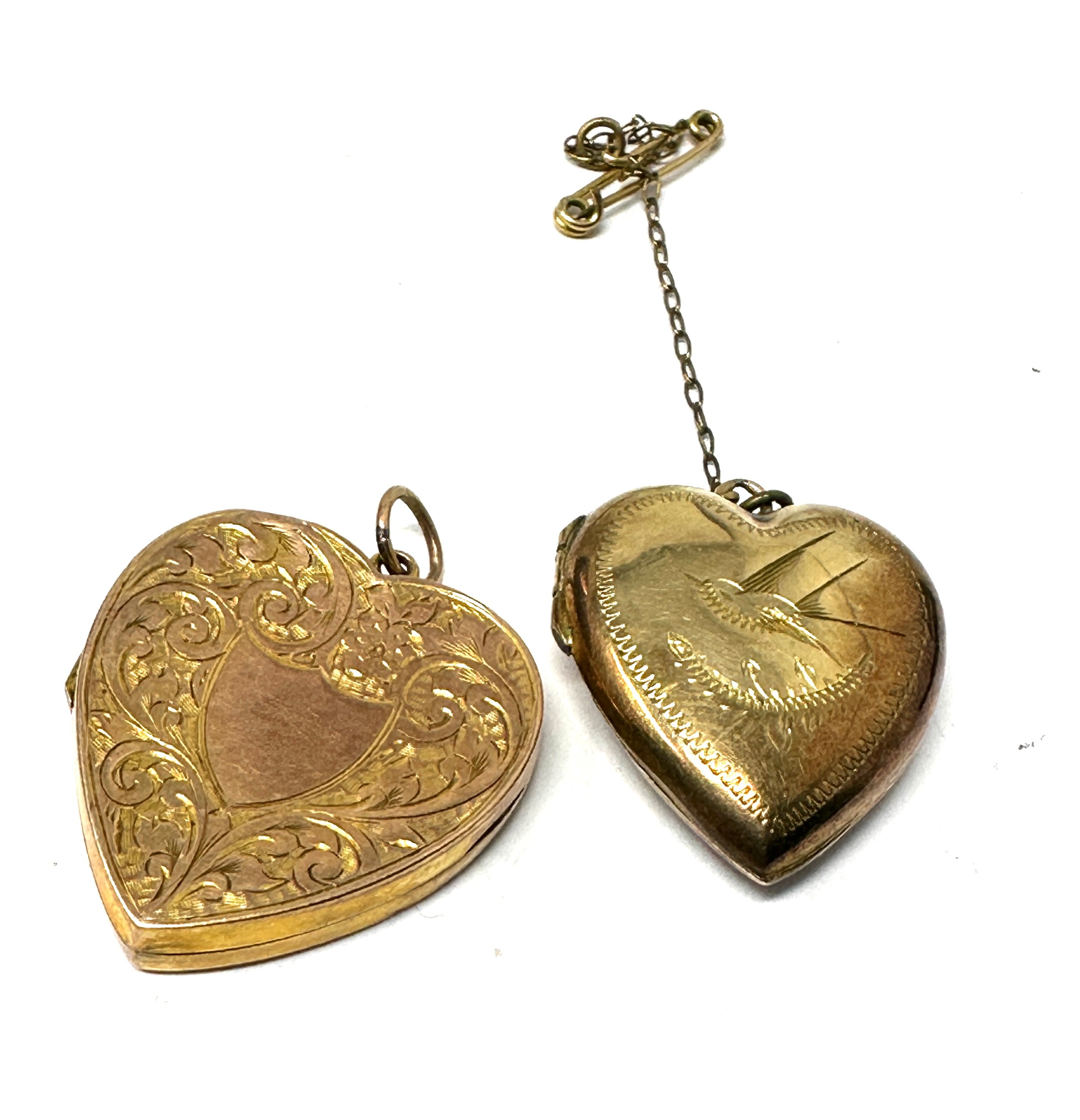 2 x 9ct back & front heart locket pendants (9.6g)
