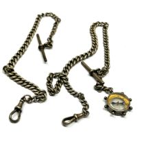 Two silver Albert watch chains, one with a compass fob (55g)