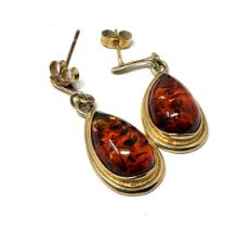 9ct gold amber drop earrings (4.2g)