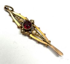 15ct gold antique seed pearl & garnet drop pendant (2.3g) changed from a brooch