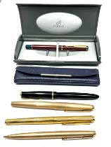 Selection of parker pens includes 14ct gold nib parker junior fountain pen etc