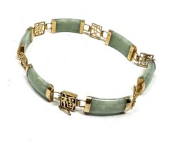 9ct gold jade Oriental style panel bracelet (11g)