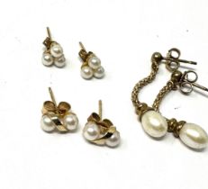 3 x 9ct gold cultured pearl earrings (4.1g)